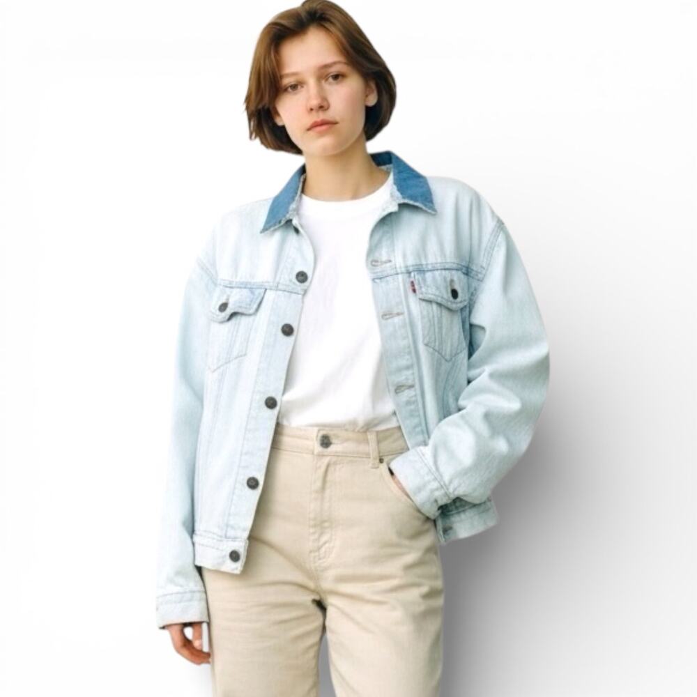 Levi’s Vintage 90s Washed Out Blue Light Denim Trucker Jacket-Men’s Large